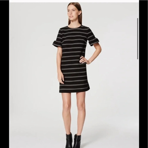 Loft Ann Taylor Striped Ruffle Sleeve Dress - Picture 1 of 10